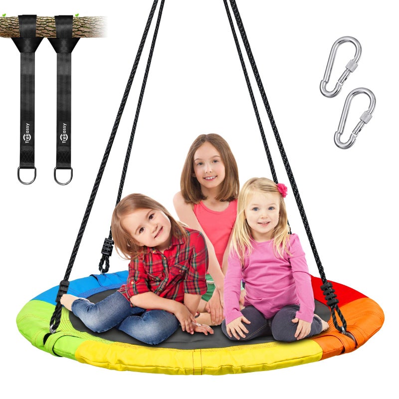 Trekassy 700lb 40 Inch Saucer Tree Swing for Kids Adults Outdoor 900D Oxford Waterproof with 2pcs Tree Hanging Straps, Steel Frame and Adjustable Ropes - Image 1